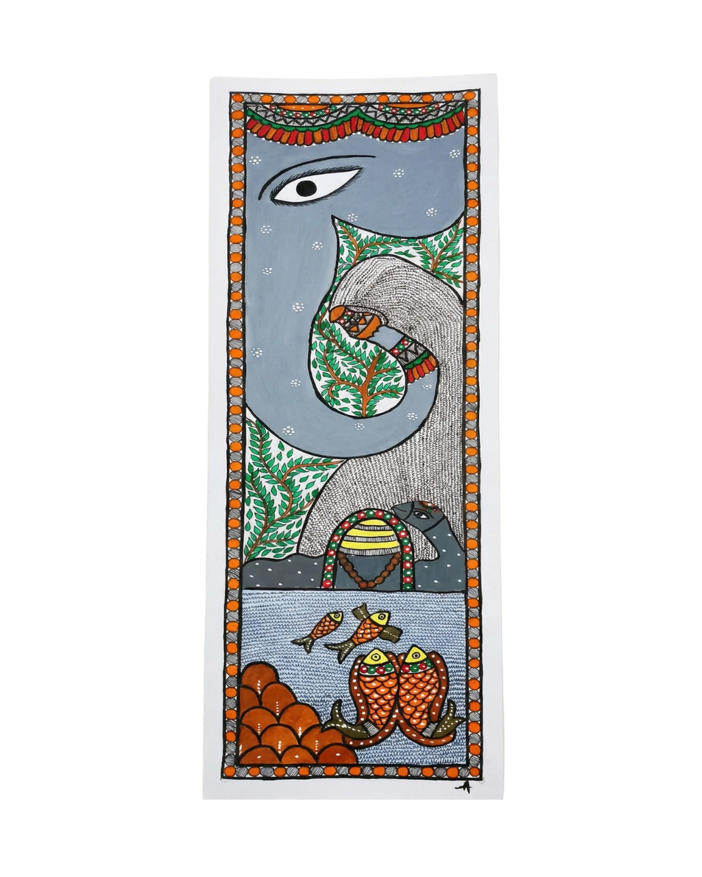 Elephant Tree of Life Madhubani Painting – Handmade Paper Art