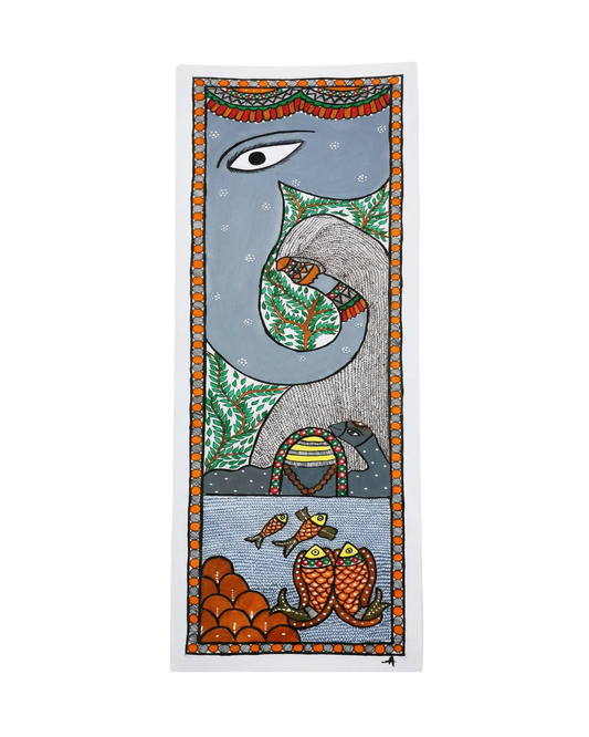 Elephant Tree of Life Madhubani Wall Art Painting