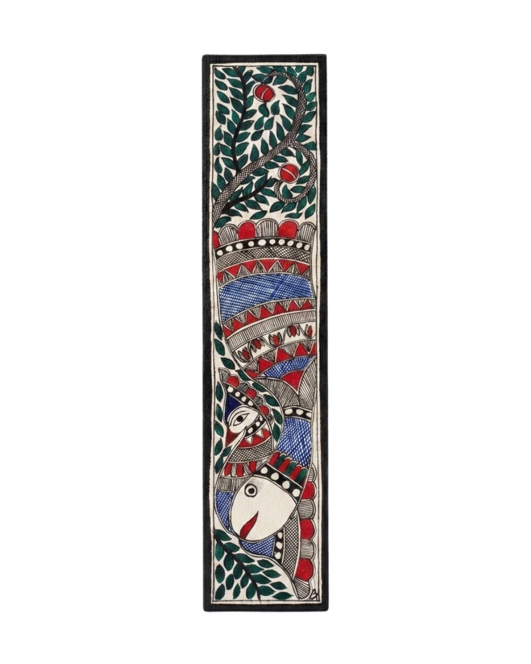 Fish and Peacock Madhubani Painting Handmade Paper Wall Art Without Frame