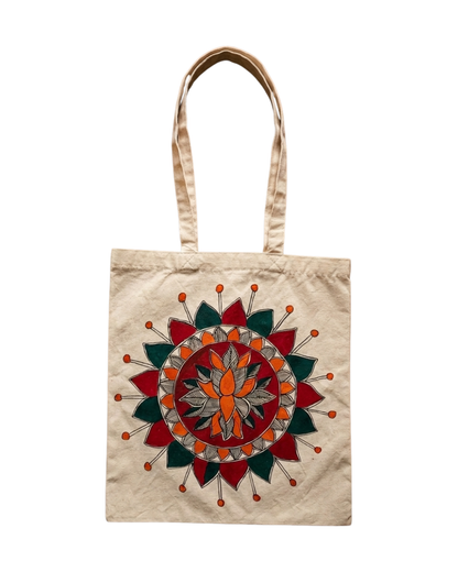 Hand-Painted Madhubani Tote Bag | Ethnic Carry Bag