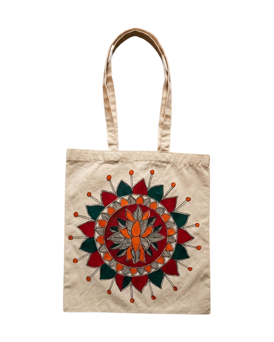 Hand-Painted Madhubani Tote Bag | Ethnic Carry Bag