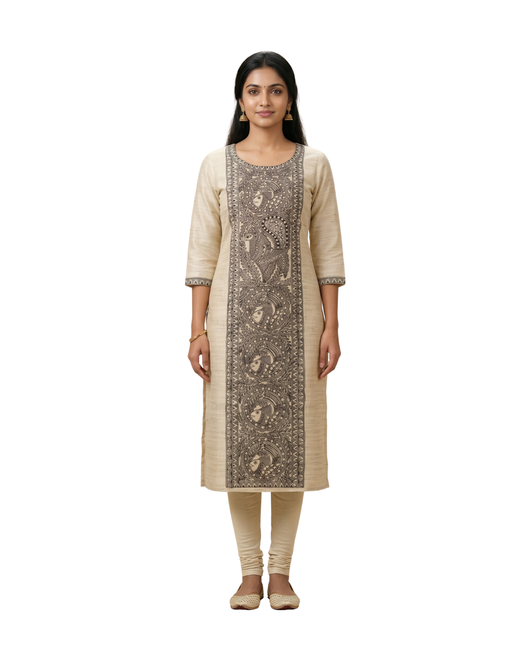 Hand-Painted Madhubani Unstitched Kurti for Women