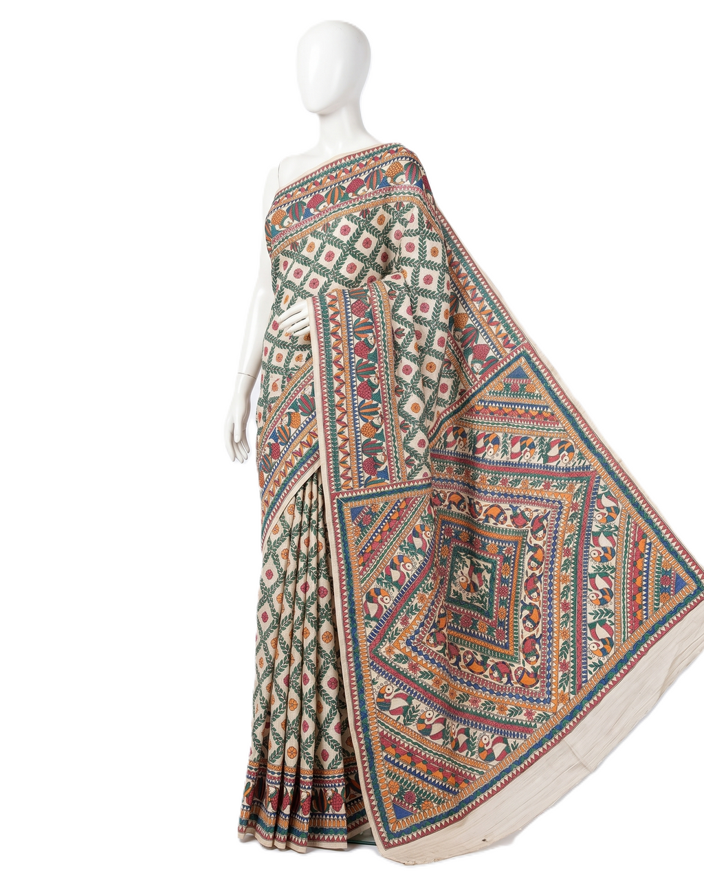 Handmade Madhubani Painting Saree with Blouse | All Over Hand-Painted Ethnic Saree