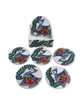 Handmade Peacock Design Coaster Set Madhubani Painting with Stand | Set of 6 Tea Coasters
