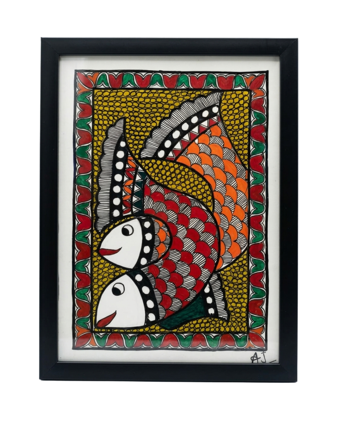 Fish Madhubani Painting Framed A4 –  Wall Art Decor