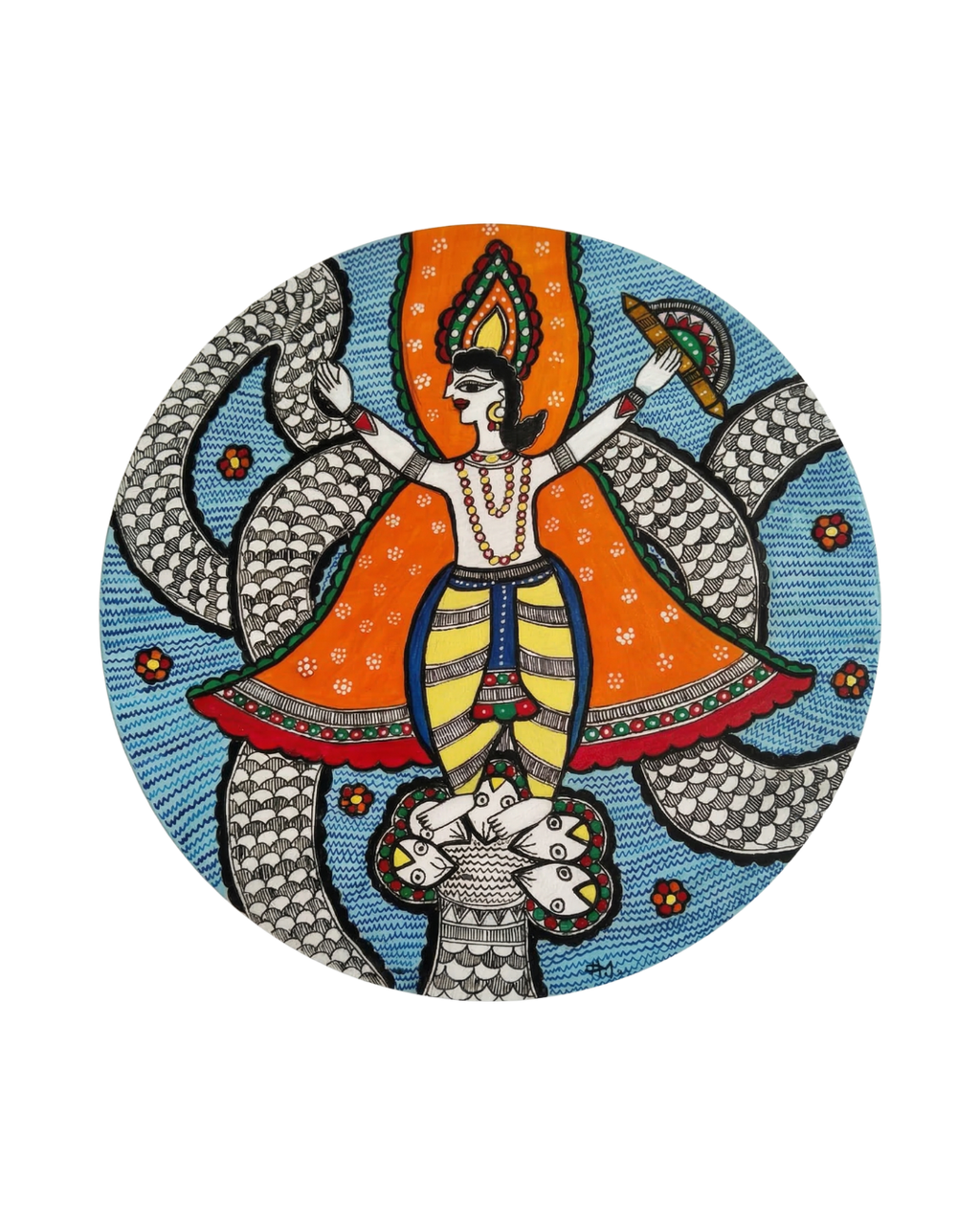 kaliya naag Madhubani Wall Art | 14 Inch MDF Board