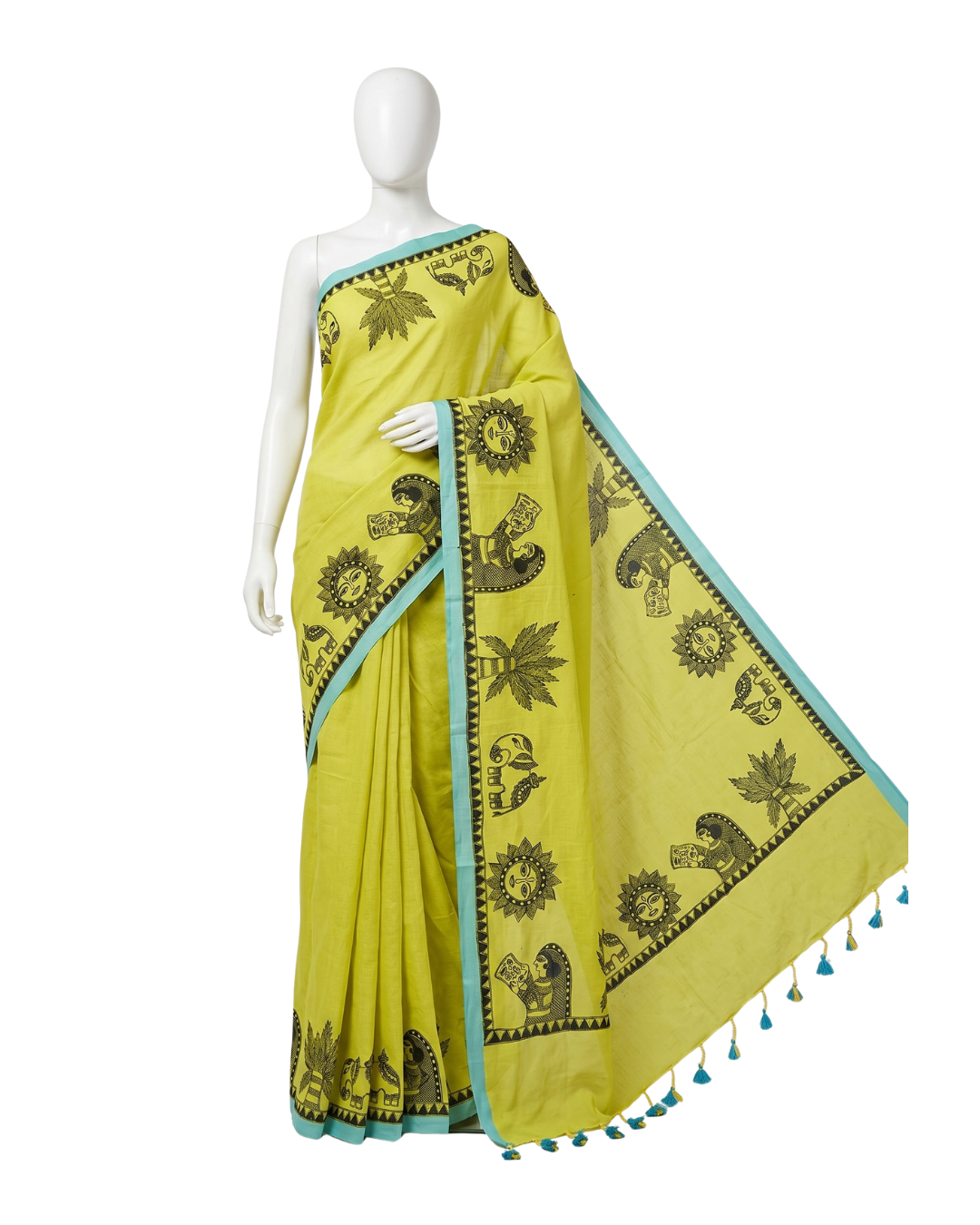 Handmade Madhubani Painting Saree with Blouse | Chhath Puja Saree