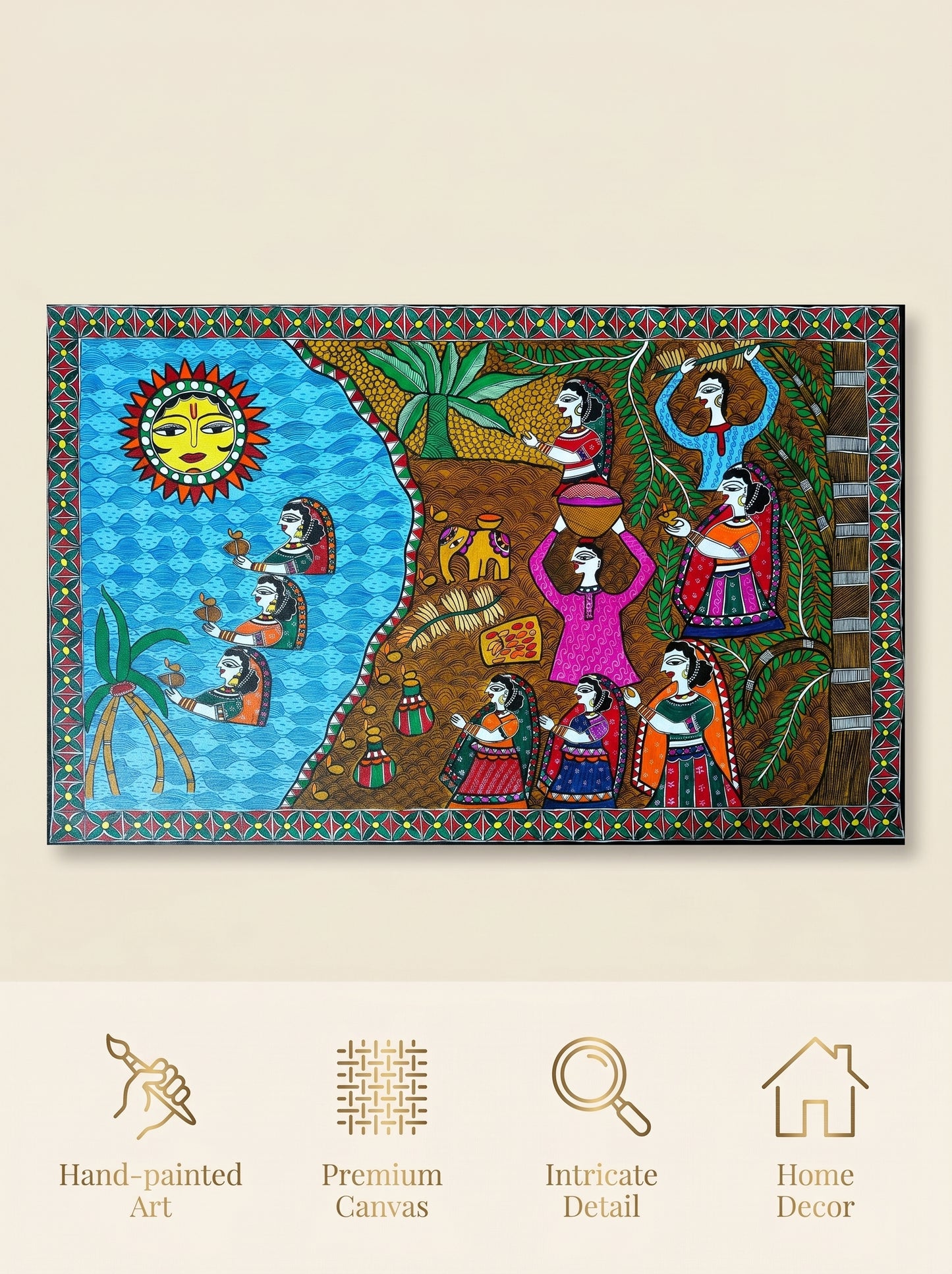 Hand-Painted Chhath Puja Madhubani Wall Art Decor
