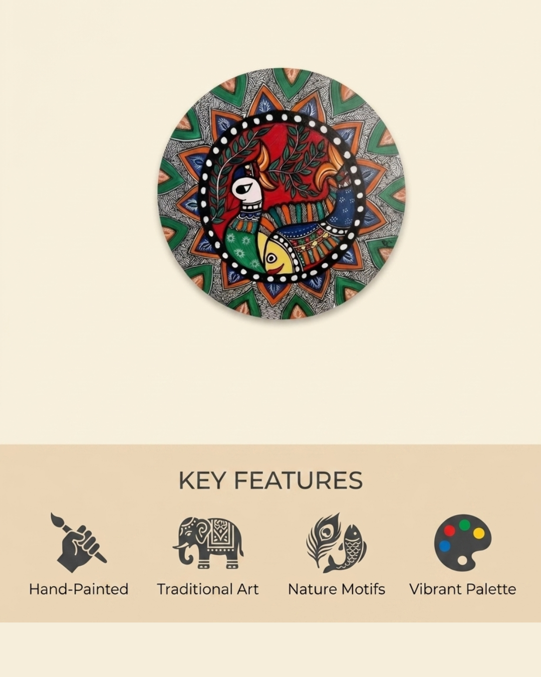 Handmade Peacock Madhubani Painting Wall Art on MDF Board | Traditional Mithila Art Decor