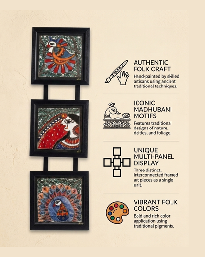 Handmade Peacock Woman Madhubani Wall Art for Home Decor