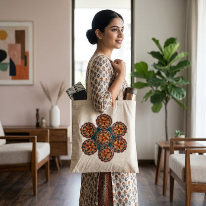 Handmade Madhubani Painting Tote Bag for Everyday Carry