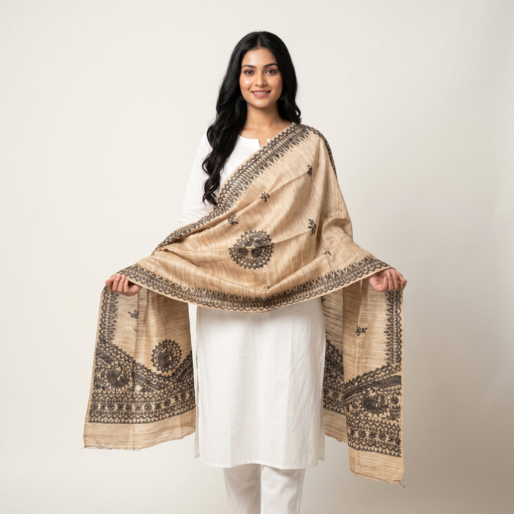 Handmade Madhubani Painting Dupatta | Traditional Hand-Painted Dupatta