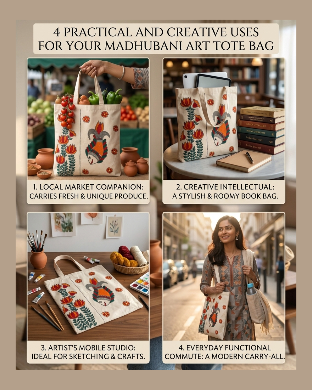 Hand-Painted Madhubani Tote Bag for Everyday Style