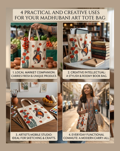 Hand-Painted Madhubani Tote Bag for Everyday Style