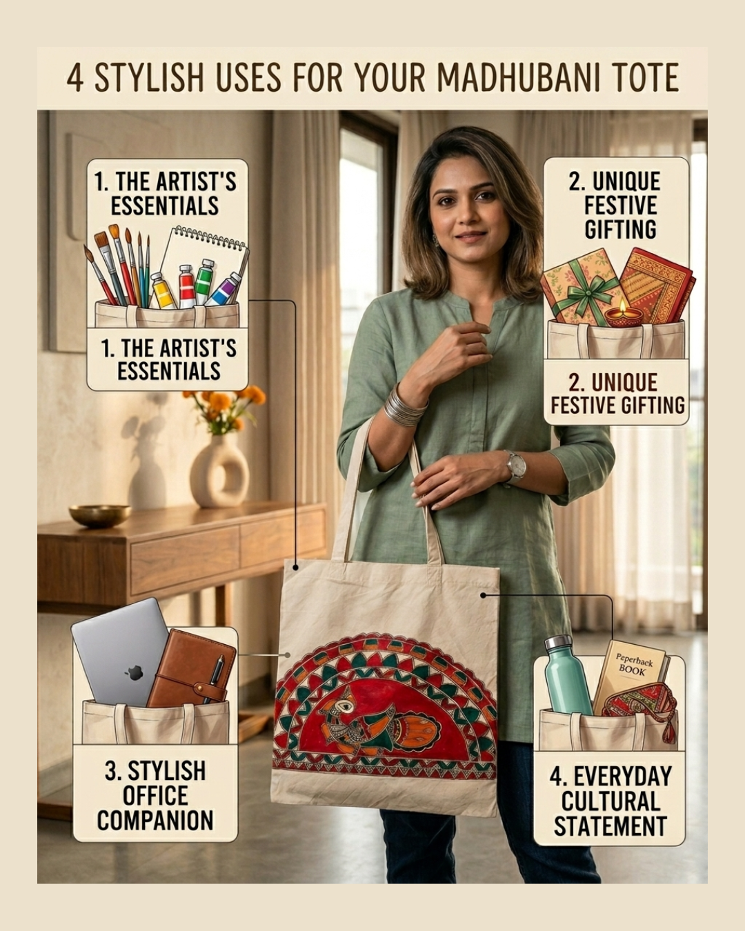 Madhubani Painting Tote Bag for Everyday Ethnic Style