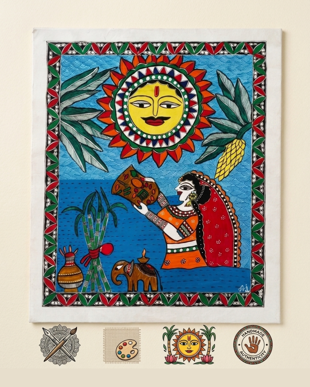 Chhath Puja Madhubani Painting – Handmade Traditional Indian Wall Art