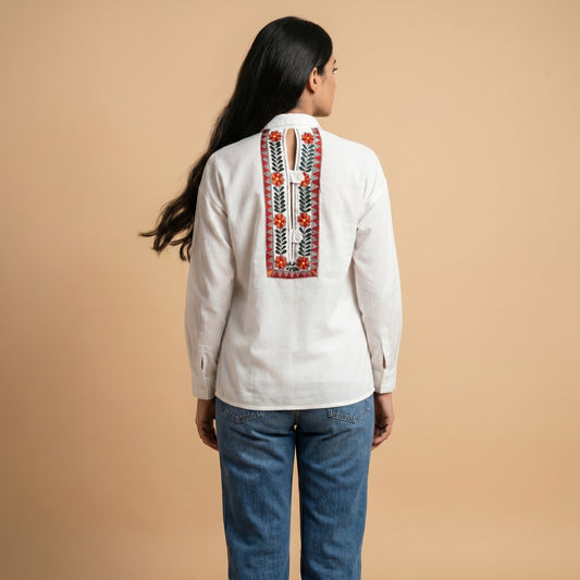 White Handmade Madhubani Painting Women Shirt