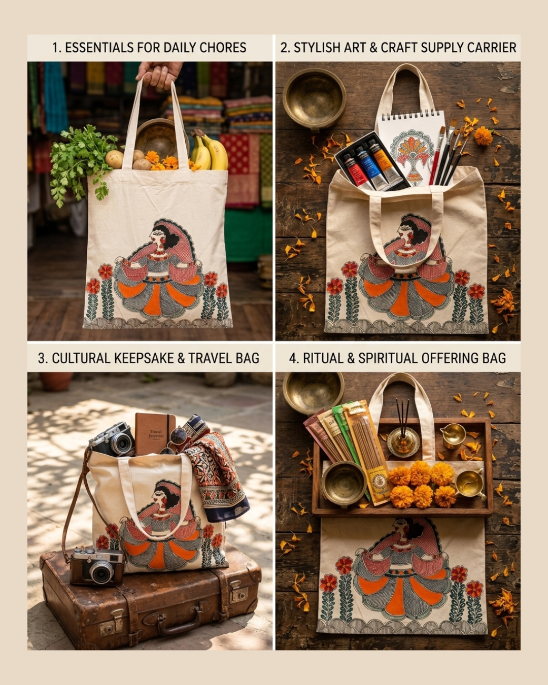 Madhubani Painting Tote Bag for Everyday Ethnic Style