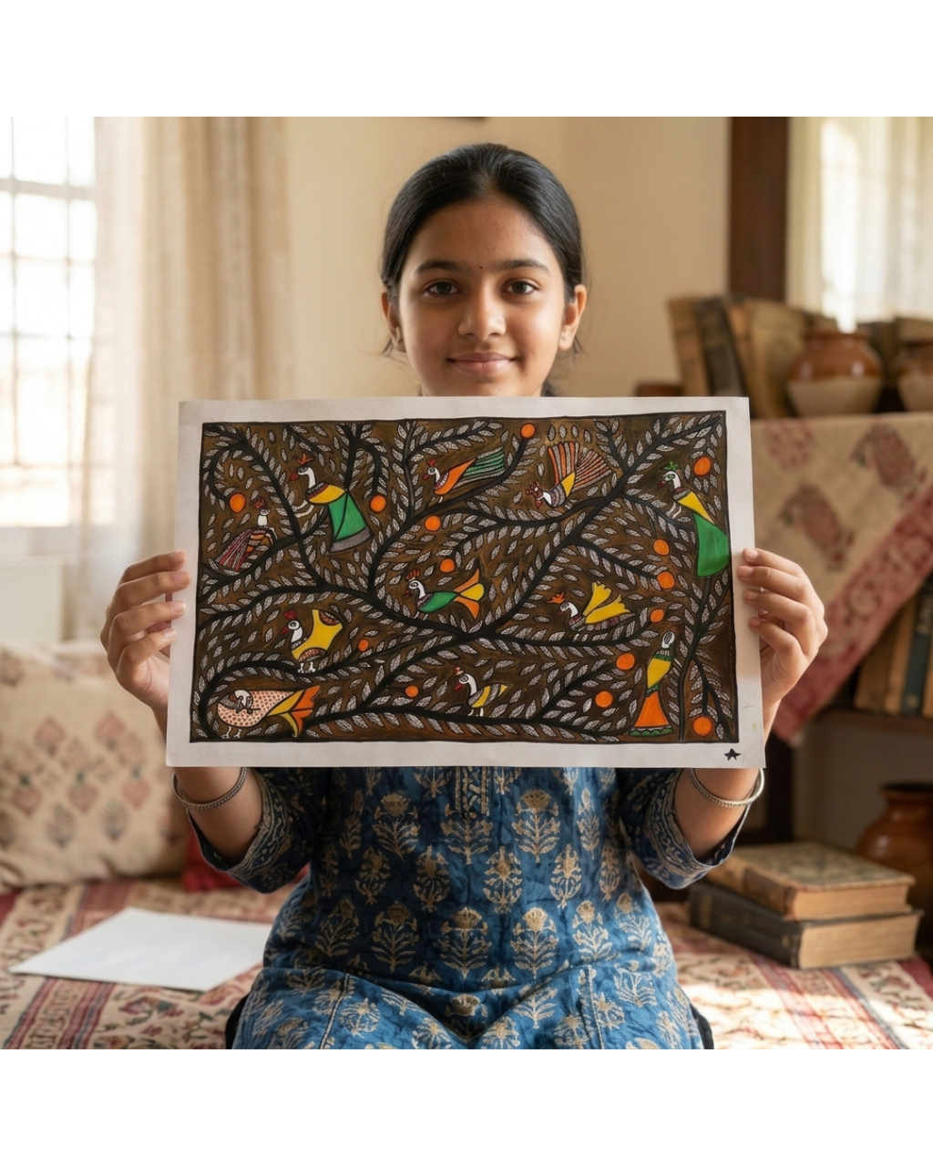 Tree of Life Madhubani Painting on Handmade Paper (15–22 Inch) – Traditional Mithila Folk Art Wall Decor