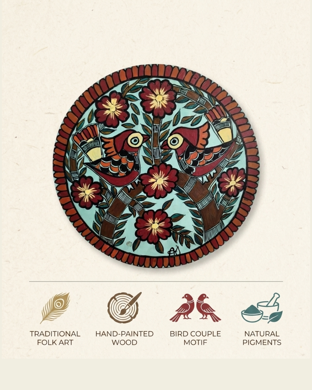 Birds Tree of Life Madhubani Painting Wall Art – Handmade Decorative Wall Hanging