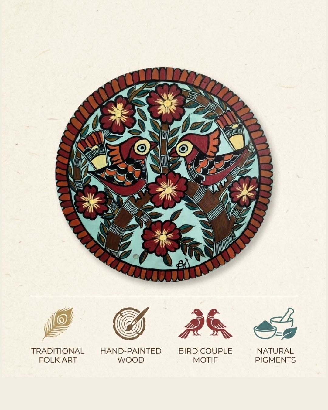 Birds Tree of Life Madhubani Painting Wall Art – Handmade Decorative Wall Hanging
