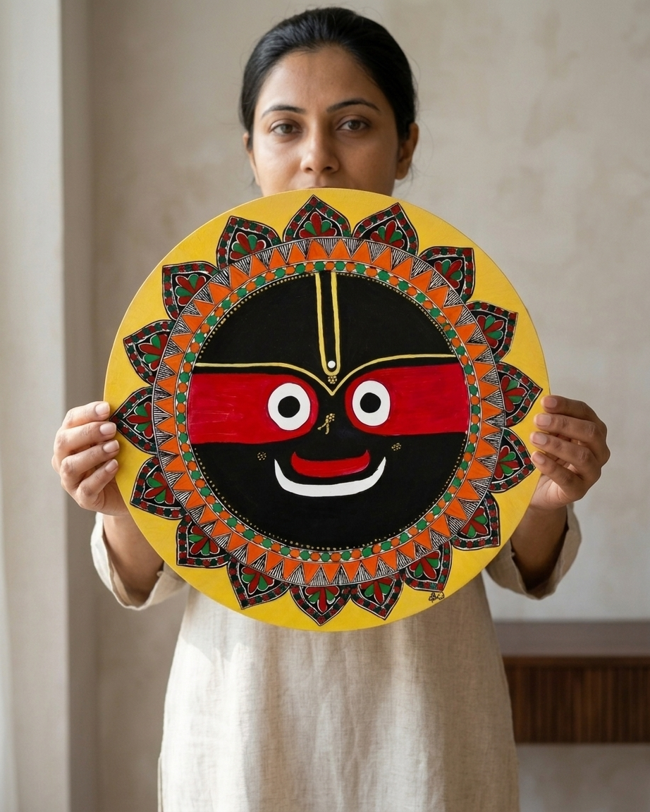 Jagannath Ji Madhubani Painting – 16 Inch MDF Wall Art