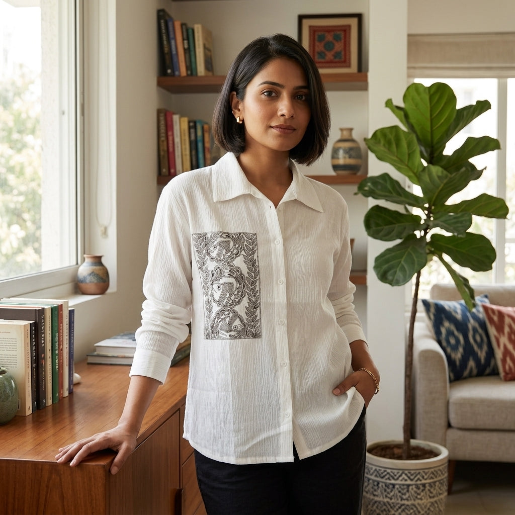 Hand-Painted Madhubani Women's Shirt Ethnic Fashion Wear