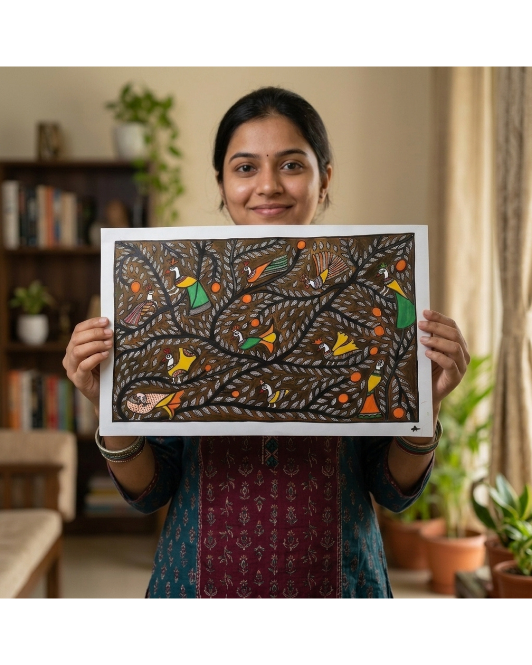 Tree of Life Madhubani Painting on Handmade Paper (15–22 Inch) – Traditional Mithila Folk Art Wall Decor