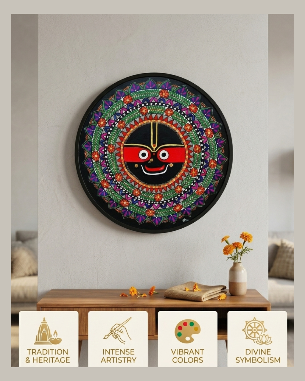 Jagannath Ji Madhubani Painting Wall Art – Handmade MDF Board Spiritual Home Decor