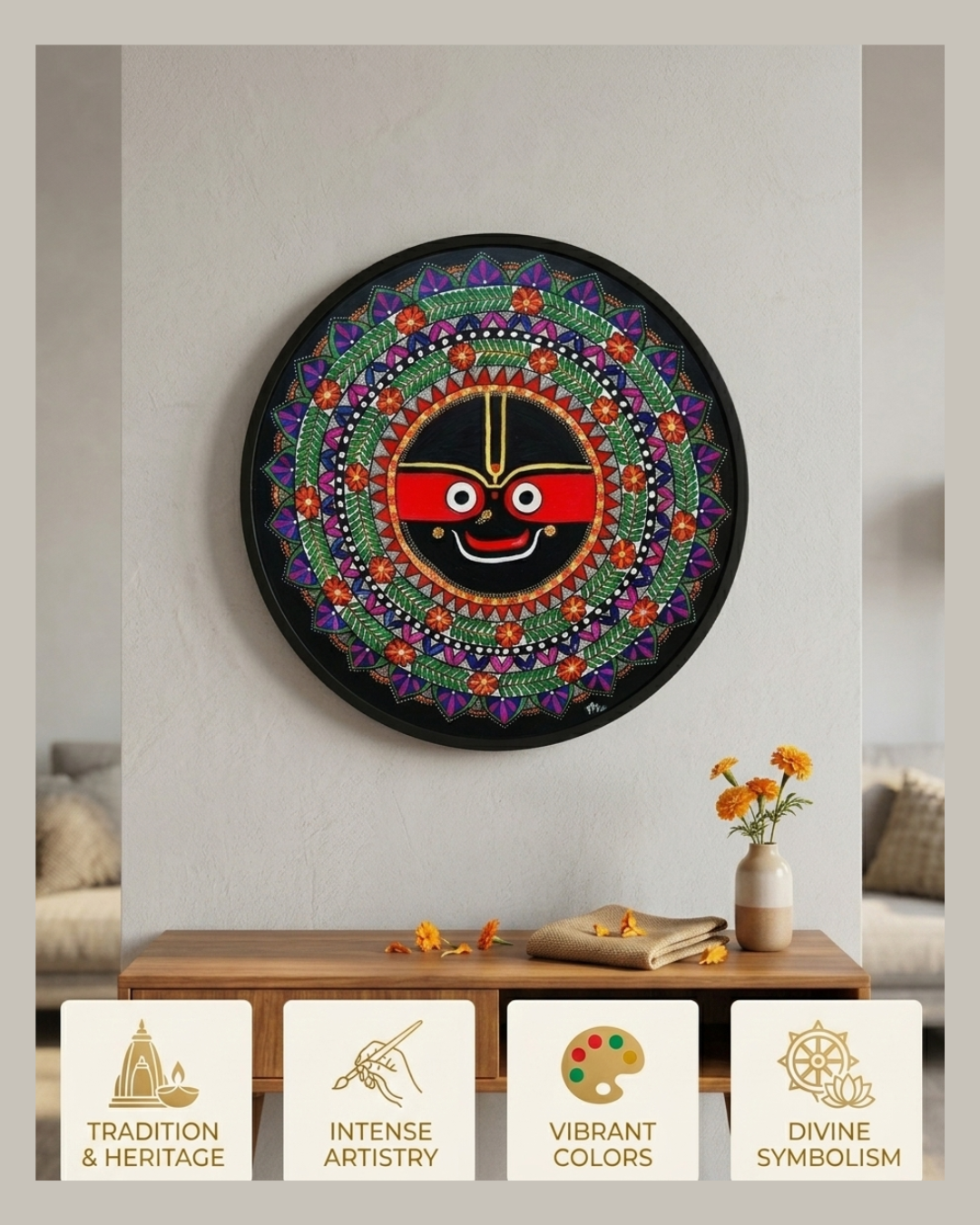 Jagannath Ji Madhubani Painting Wall Art – Handmade MDF Board Spiritual Home Decor