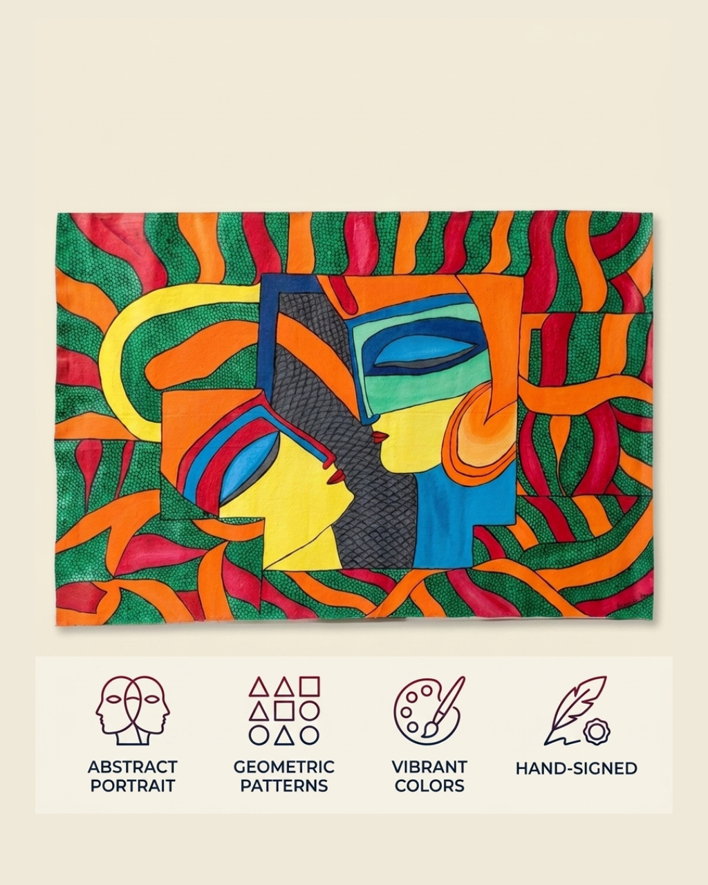 Krishna and Radha Abstract Madhubani Painting – Handmade Traditional Wall Art