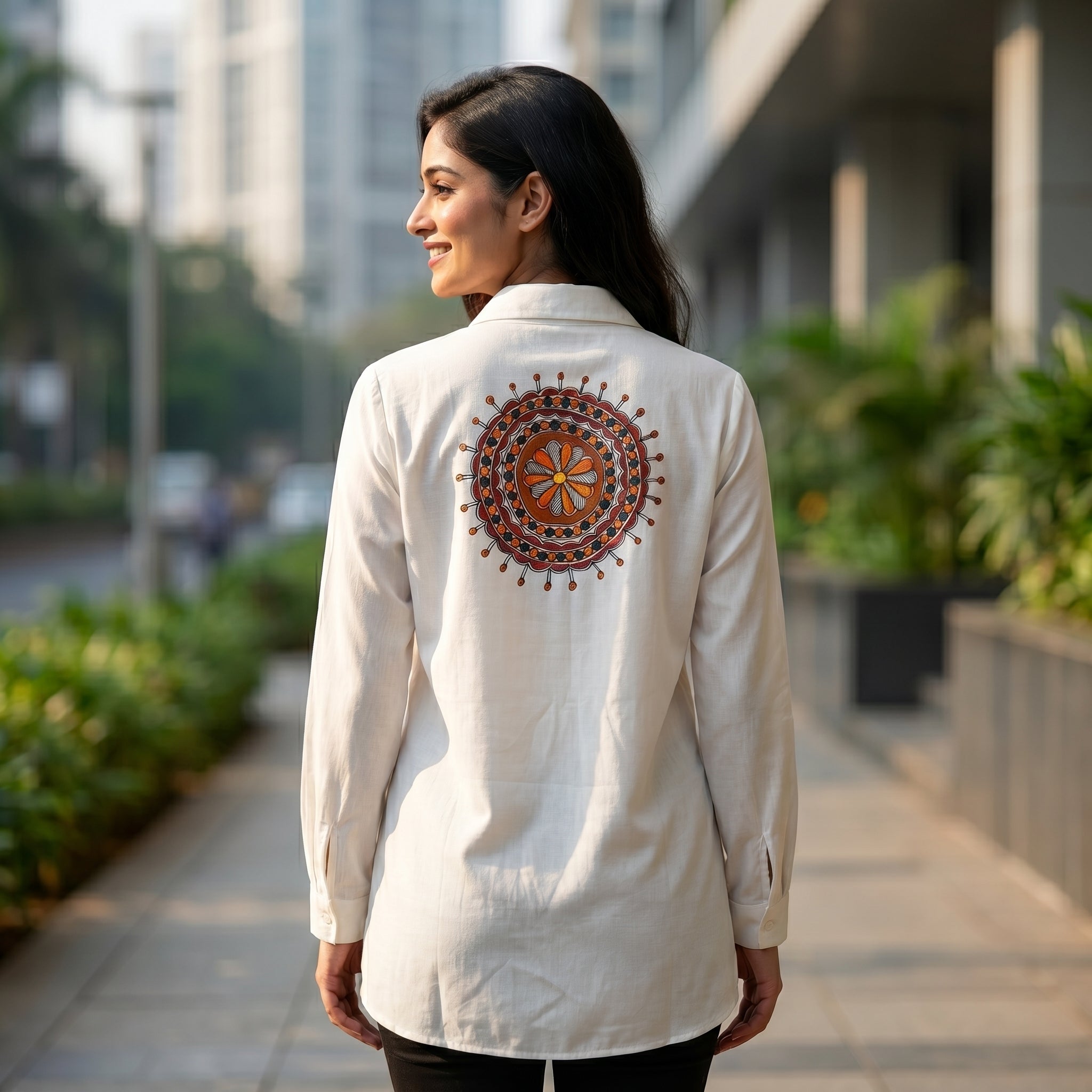 Hand-Painted Madhubani Women's Shirt – Front & Back Artwork