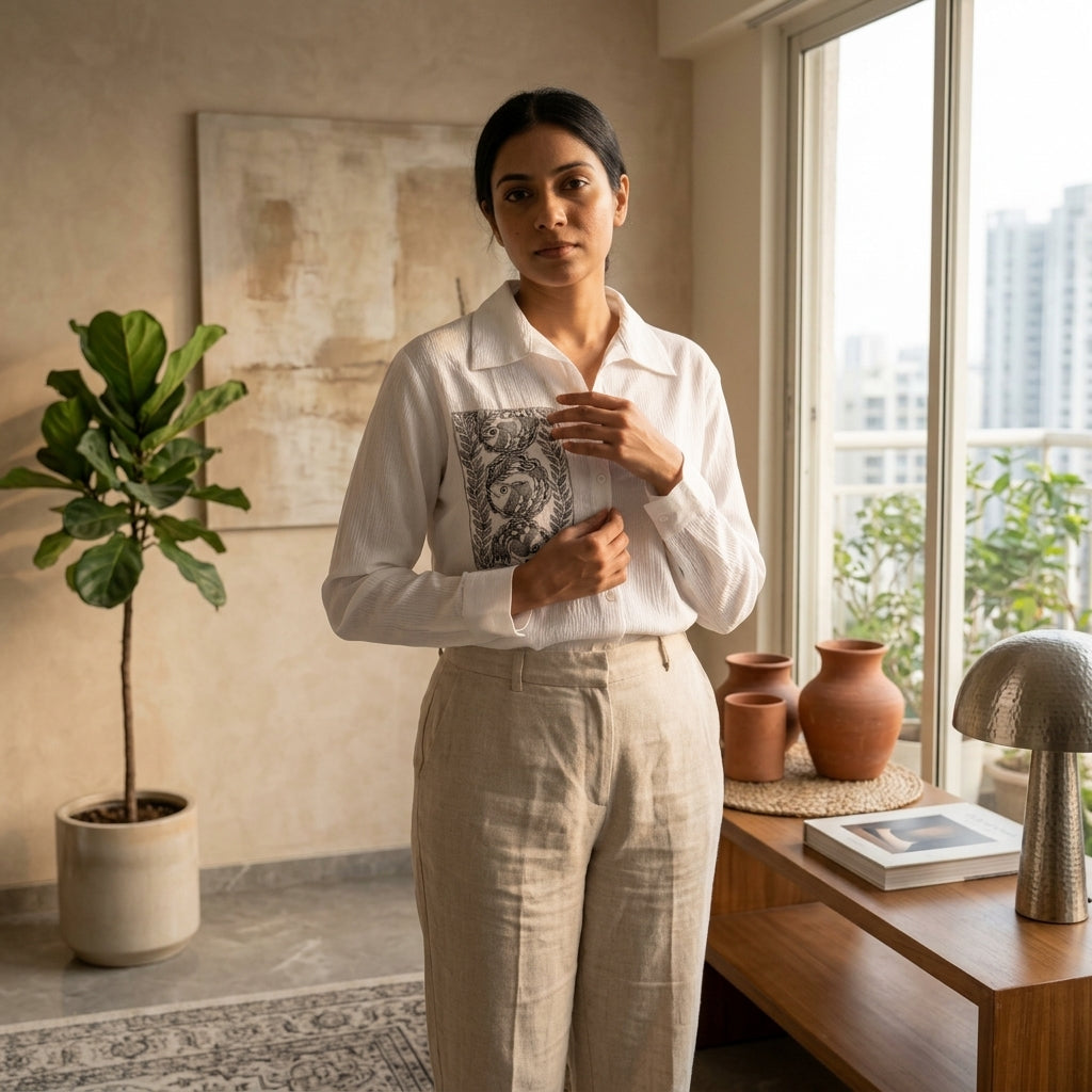 Hand-Painted Madhubani Women's Shirt | Ethnic Art Inspired Fashion