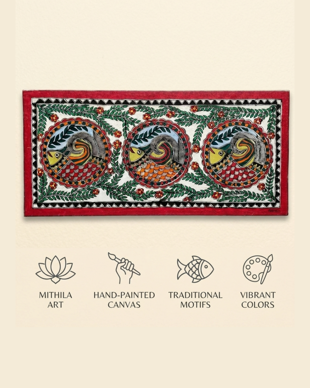 Fish Madhubani Painting with Frame – Handmade Wall Art