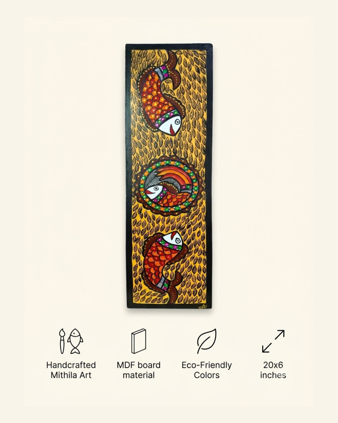 Fish Handpainted Madhubani Wall Art for Home Decor