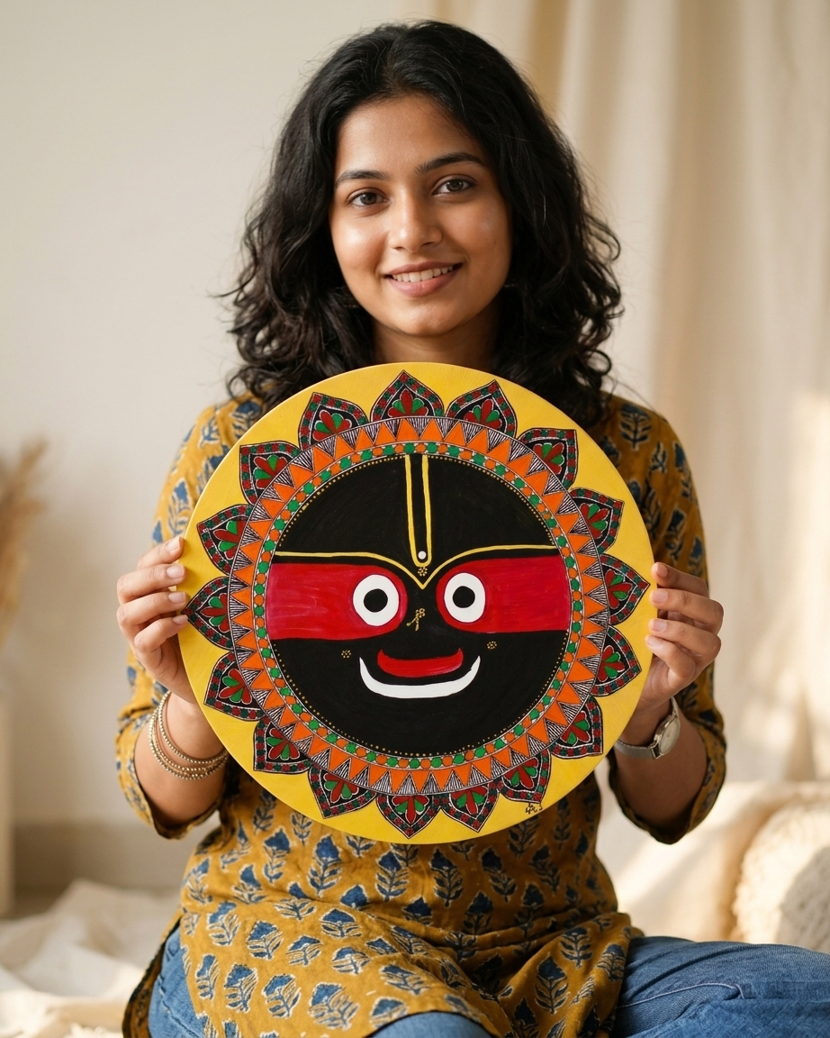 Jagannath Ji Madhubani Painting – 16 Inch MDF Wall Art