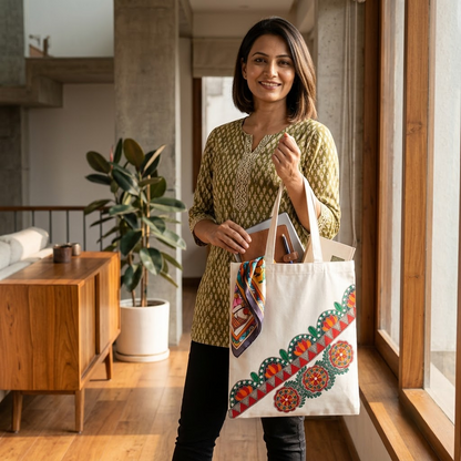 Handmade Madhubani Painting Tote Bag for Everyday Use