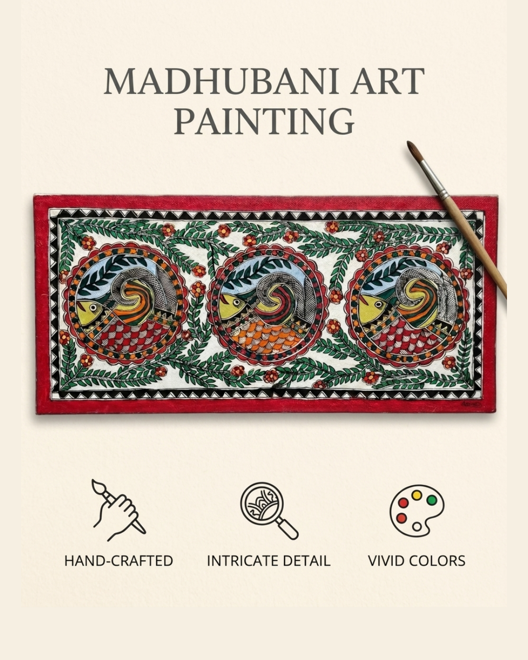 Fish Madhubani Painting with Frame – Handmade Wall Art
