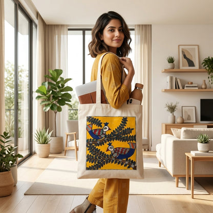 Handmade Madhubani Painting Tote Bag for Women & Daily Use