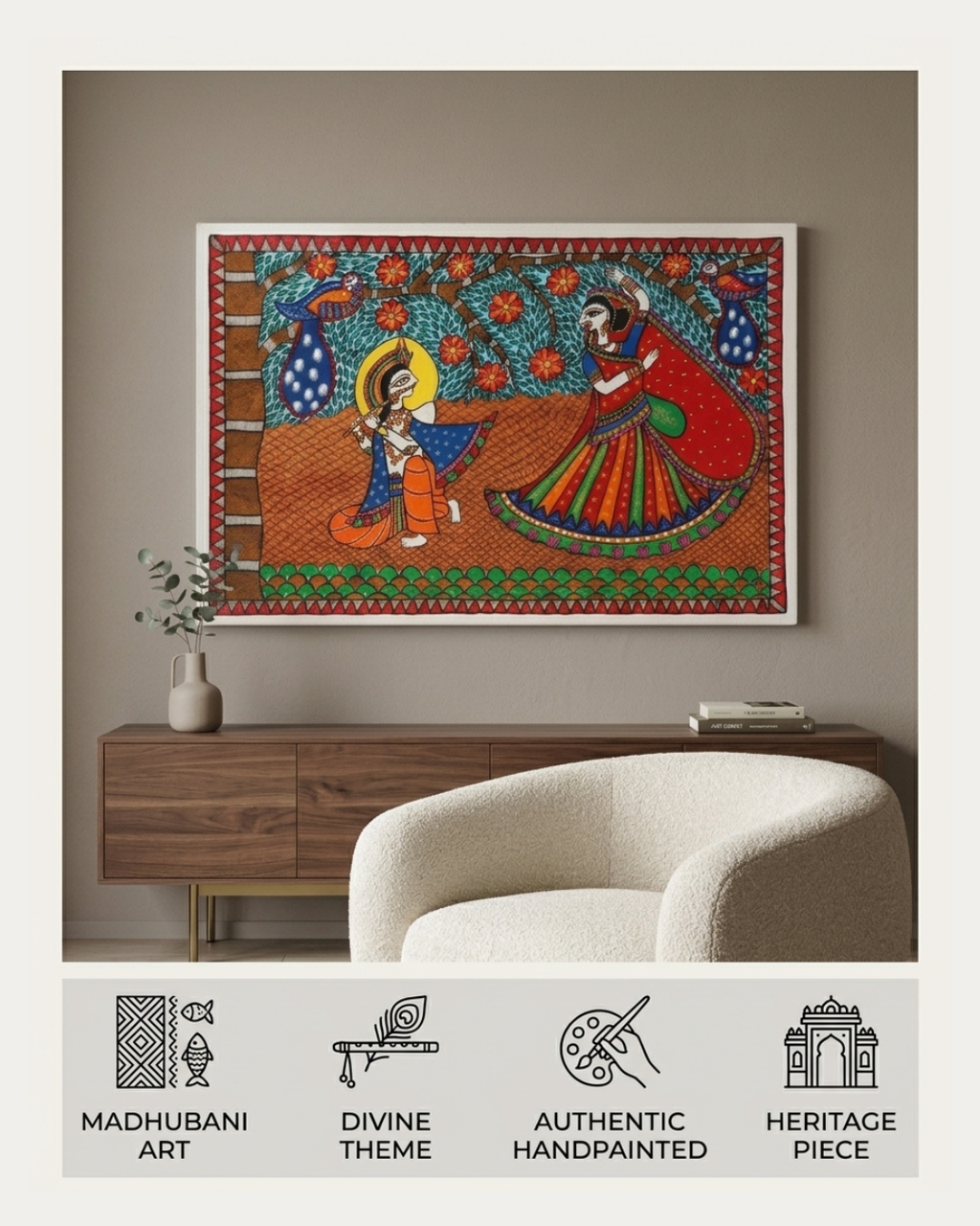 Raslila Madhubani Painting –  Handmade Traditional Indian Wall Art