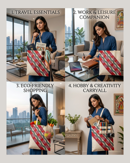 Hand-Painted Madhubani Tote Bag for Ethnic Style