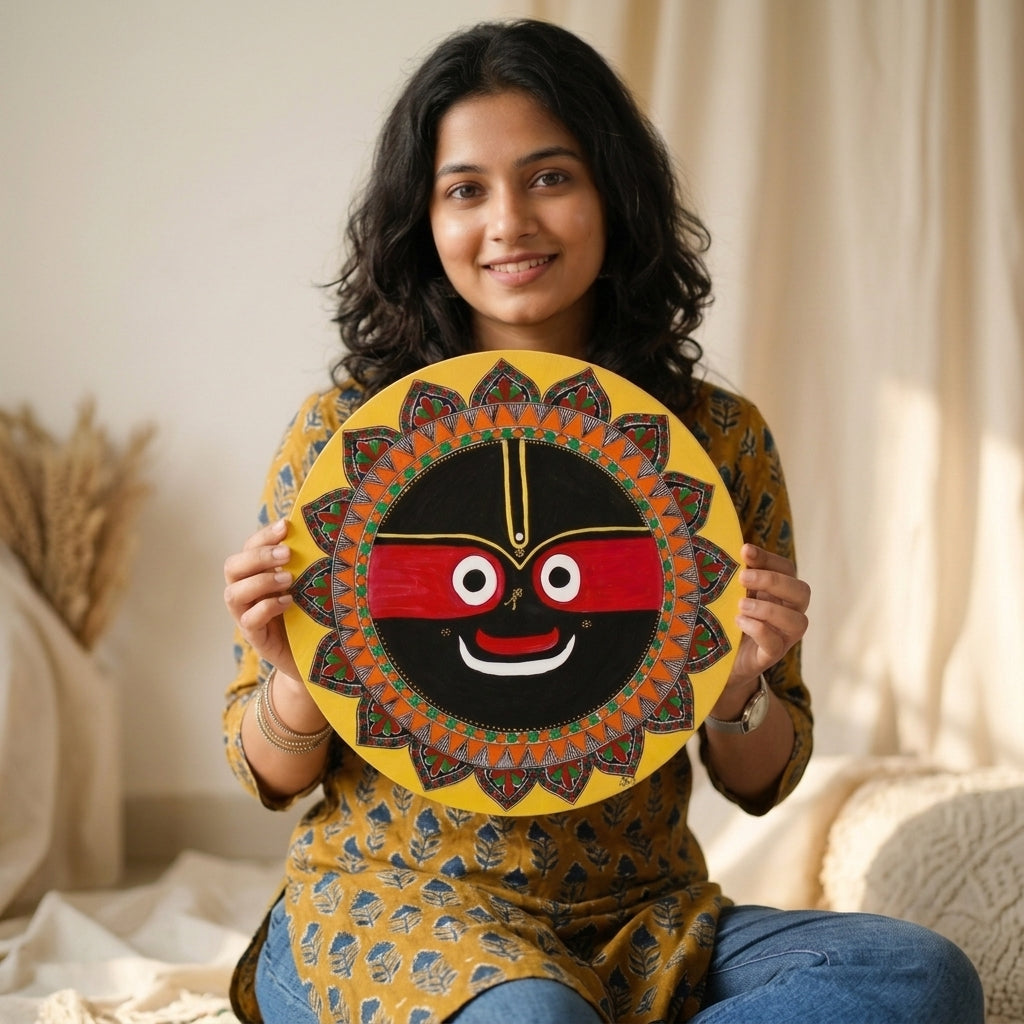 Jagannath Ji Madhubani Painting – 16 Inch MDF Wall Art