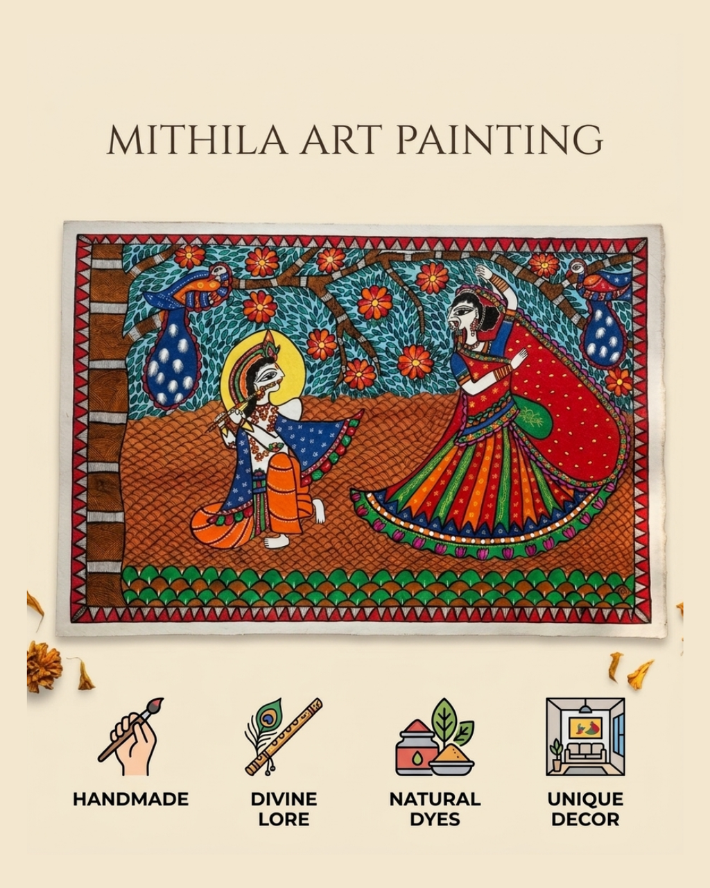 Raslila Madhubani Painting –  Handmade Traditional Indian Wall Art