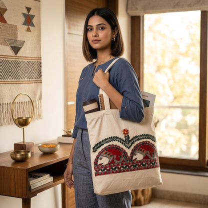 Handmade Madhubani Painting Tote Bag for Everyday Use