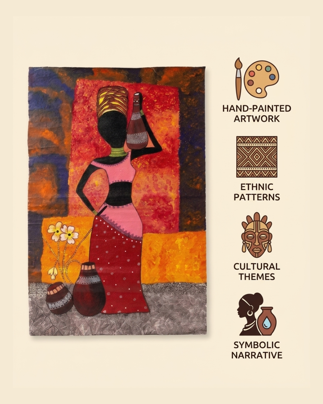 African Women Abstract Madhubani Painting – Handmade Wall Art