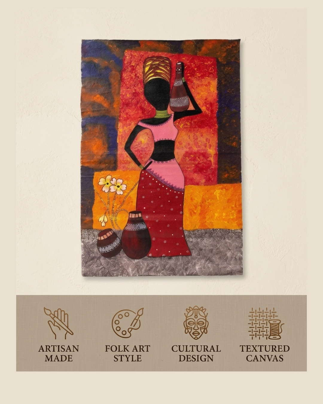 African Women Abstract Madhubani Painting – Handmade Wall Art