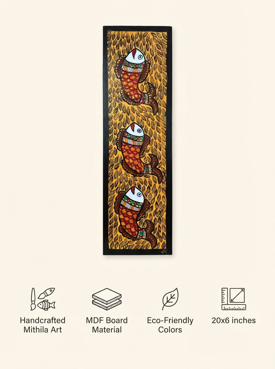 Fish Handpainted Madhubani Wall Art for Home Decor