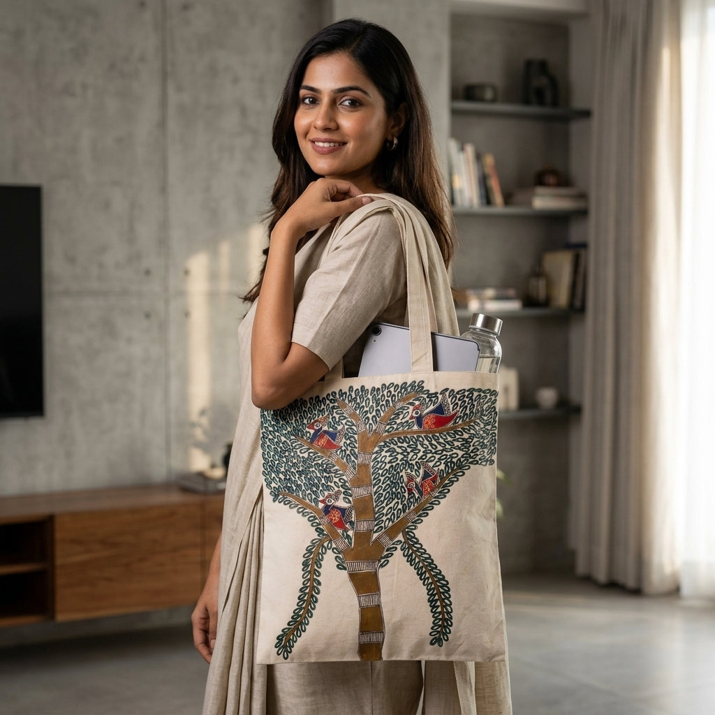 Handmade Madhubani Painting Tote Bag for Daily Lifestyle