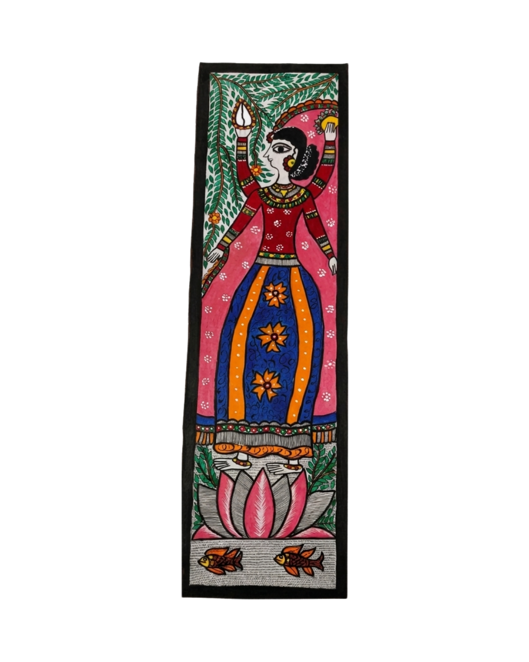 Mata Laxmi Madhubani Painting on Handmade Paper (10x30 Inch) – Traditional Mithila Folk Art Wall Decor