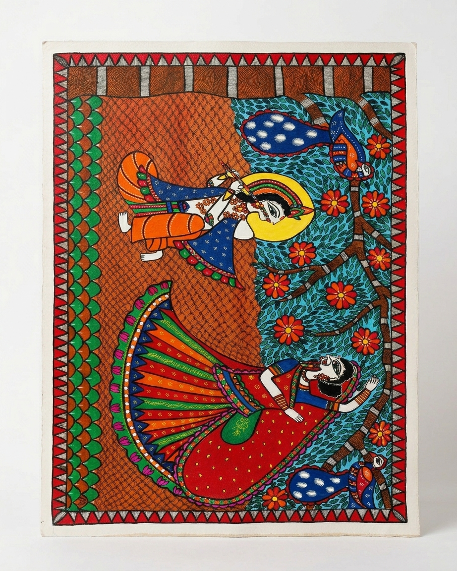 Raslila Madhubani Painting –  Handmade Traditional Indian Wall Art